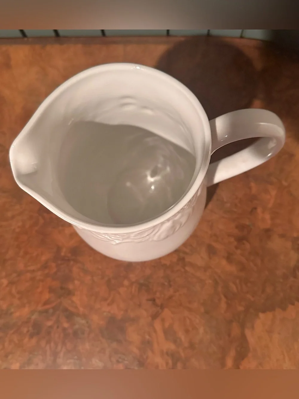 Gibson China Houseware Pitcher White Ceramic Embossed Fruit Pattern Farmhouse